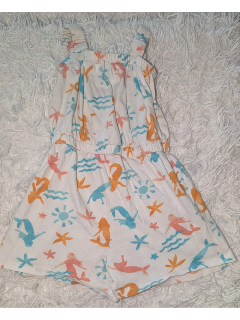 Girls Old Navy Mermaid Romper Size 3T White Orange Blue